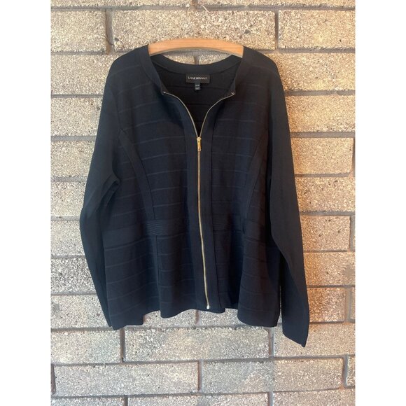 Lane Bryant Knit Black Textured Zip-Front Cardigan Jacket Sz 22/24 Gold Hardware - Picture 8 of 8